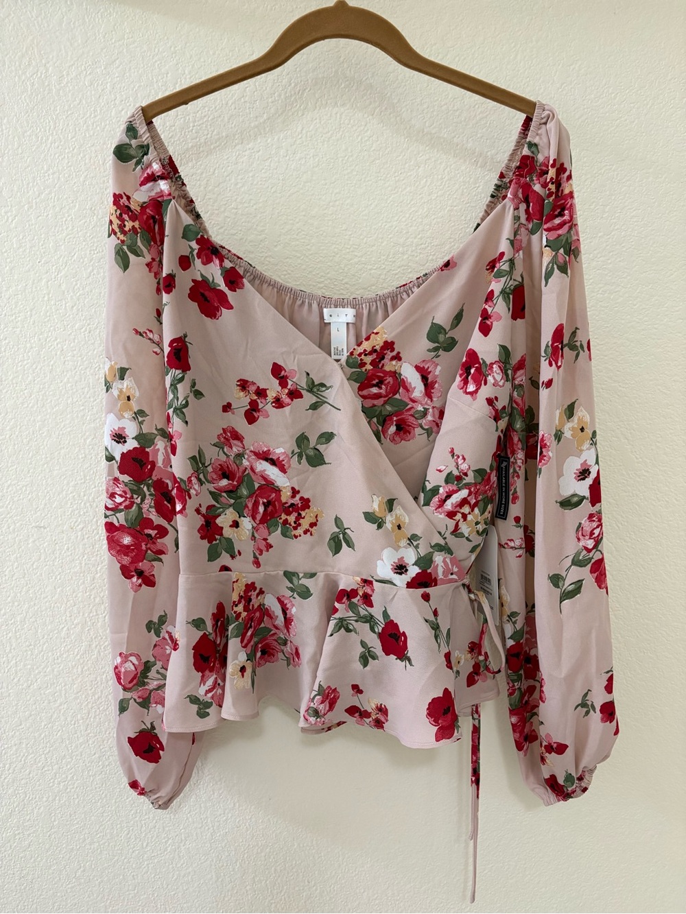 Leith Pink Floral Wrap Peplum Blouse
